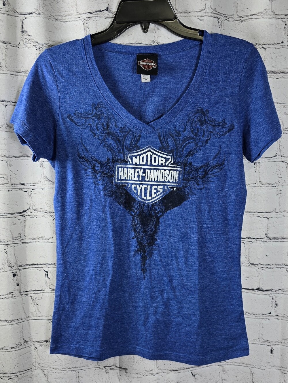 Harley-Davidson Women's Royal Blue V-Neck Logo Tee Size Medium